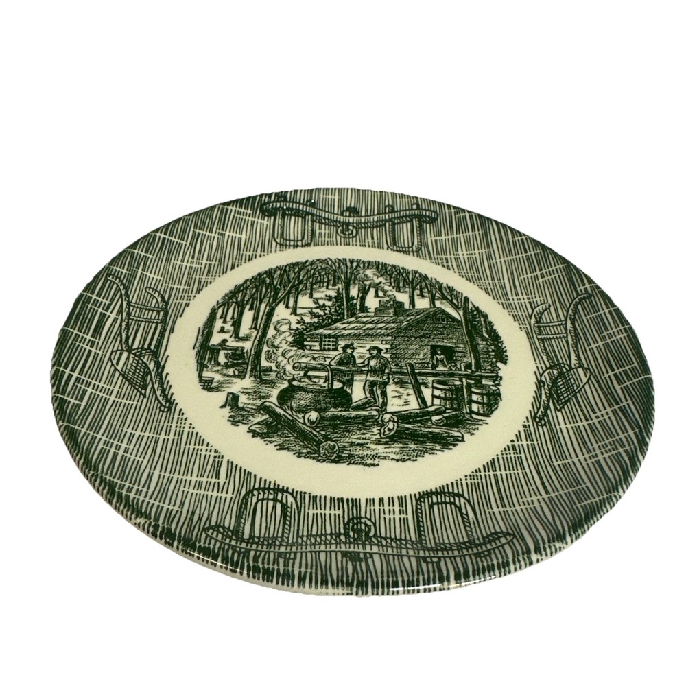 Currier & Ives Green Bread and Butter Plate Plows and Ox Yoke Rim